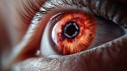 Sticker - A close up of a person's eye with an orange iris, AI