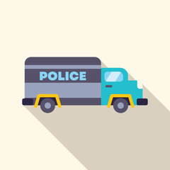 Canvas Print - Police van is parked showing its side view with a long shadow