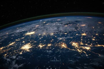Poster - the earth at night with lights of cities and stars breathtaking view of Earth's city lights from space