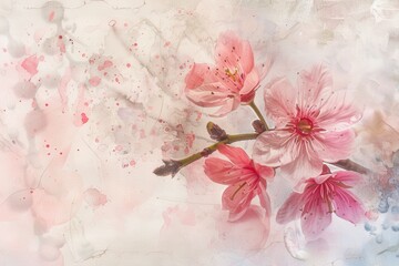 Poster - a painting of a pink flower on a white background delicate brushwork and subtle nuances of a traditional watercolor painting