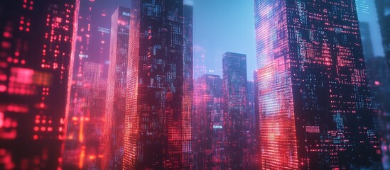 Aufkleber - Holographic data visualization overlaying a city skyline featuring skyscrapers showcasing a concept related to artificial intelligence