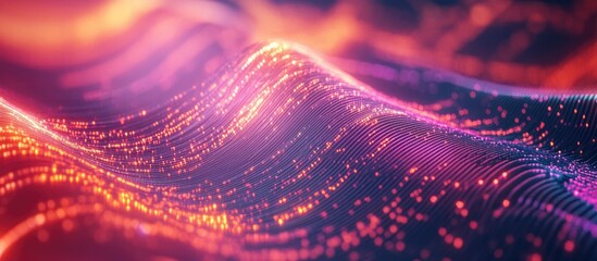 Poster - Electric energy wave lines with motion blur featuring a vibrant digital backdrop that represents cloud data and futuristic technology in an abstract cyber space environment