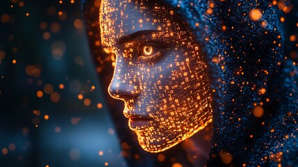A blue digital hacker with glowing binary code, AI in cybersecurity systems, threat detection algorithms, penetration testing tools, and digital forensics analysis. cybercrime, cyber attack design,