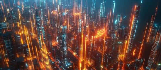 Poster - Smart city and communication network concept featuring advanced technologies like the Internet of Things and 5G telecommunications for urban development