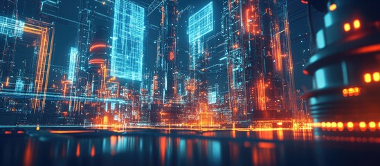 Aufkleber - Contemporary industrial landscape showcasing data technology concepts and digital transformation themes