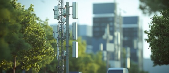 Poster - Telecommunication tower and mobile phone base station for 3G and 4G networks Advancement of communication systems in urban environments