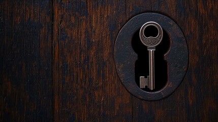 Wall Mural - Vintage Key in Keyhole on Rustic Wooden Door