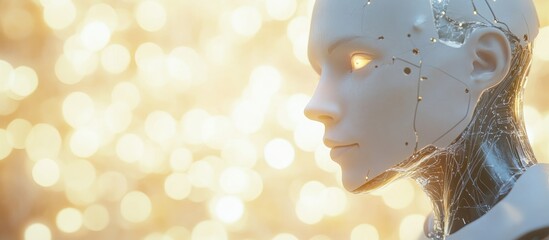 Poster - Human figure with light skin against a blurred backdrop generating 3D renderings of artificial intelligence