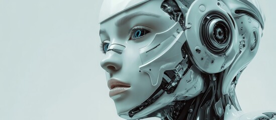 Aufkleber - 3D rendering of a robotic woman s cyborg face depicting the concept of artificial intelligence