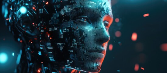 Aufkleber - Illustration representing artificial intelligence and machine learning Digital code displayed alongside a robot face ideal for design projects