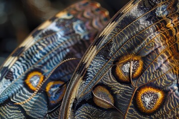 Poster - a close up of a colorful fabric with a pattern delicate patterns on the surface of a moth's wing