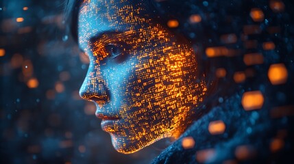 A blue digital hacker with glowing binary code, AI in cybersecurity systems, threat detection algorithms, penetration testing tools, and digital forensics analysis. cybercrime, cyber attack design,