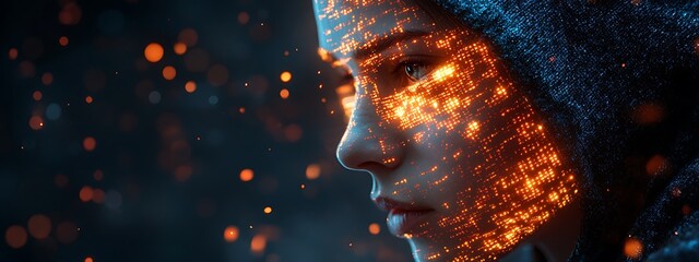 A blue digital hacker with glowing binary code, AI in cybersecurity systems, threat detection algorithms, penetration testing tools, and digital forensics analysis. cybercrime, cyber attack design,