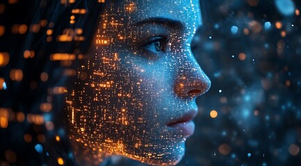 A blue digital hacker with glowing binary code, AI in cybersecurity systems, threat detection algorithms, penetration testing tools, and digital forensics analysis. cybercrime, cyber attack design,