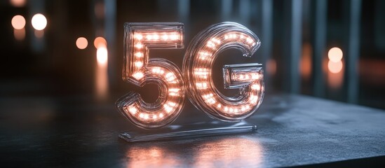 Poster - 3D visualization of the 5G text representing wireless communication technology symbol