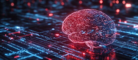 Aufkleber - 3D illustration of artificial intelligence showcasing a digital mind and computer brain with program code in future neural networks