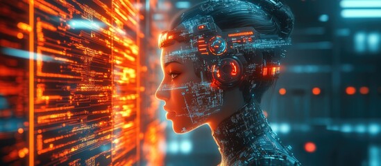 Poster - Advancements in futuristic robotics and artificial intelligence integrating big data global connectivity internet and digital technology highlighting the concept of machine learning