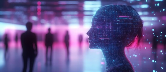 Aufkleber - Human interaction with an AI virtual assistant chatbot highlighting concepts of prompt engineering deep learning and generative AI for workplace assistance