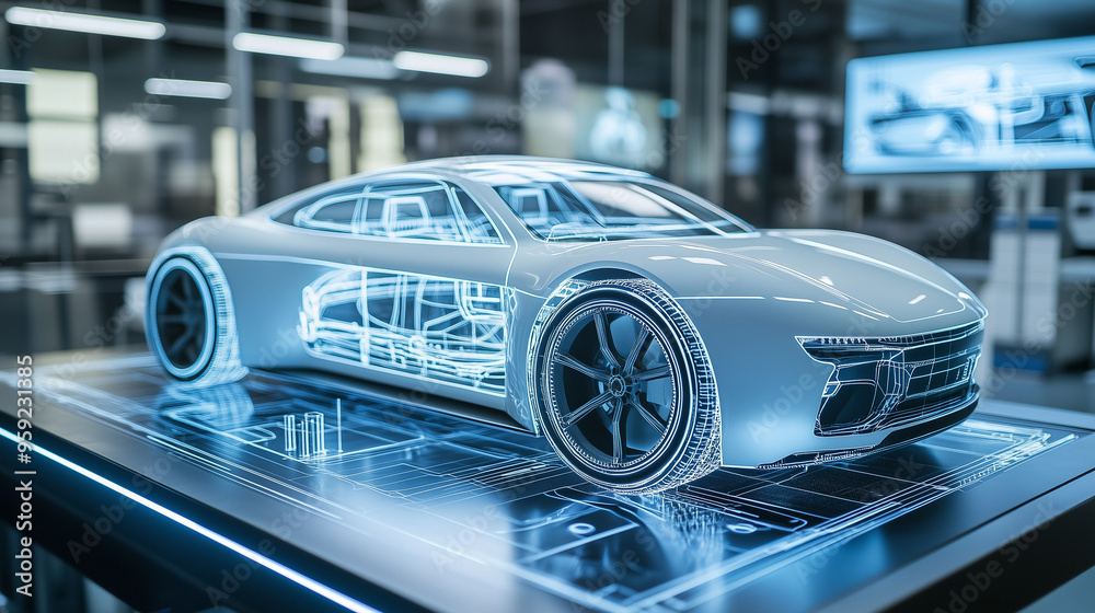 Virtual Car Development virtual car on the platform, AR augmented reality car design mock-up in ...