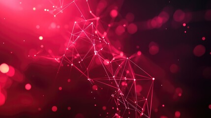 Poster - Abstract polygonal space on a luminous backdrop with interconnected dots and lines Plexus composition Vivid red graphic representation