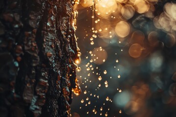 Aufkleber - a close up of a tree branch with water droplets tiny droplets of sap oozing from a tree