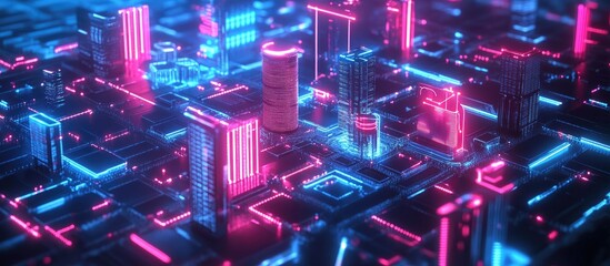 Poster - Smart city and communication network concept featuring 5G technology the Internet of Things and telecommunications advancements