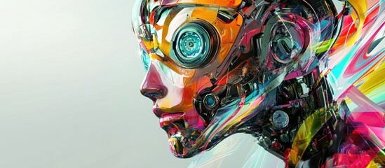 Poster - Vibrant digital illustration of a robot designed with an array of colors