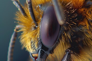 Leinwandbilder - a close up of a bee's face with water droplets tiny hairs on the legs of a bee