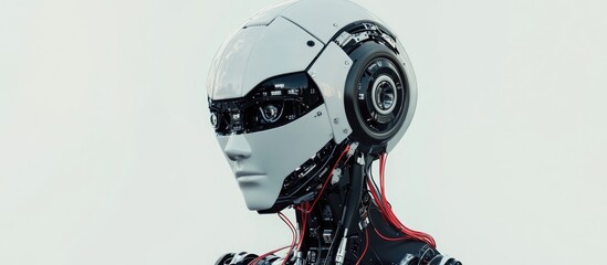 Poster - 3D rendering of a humanoid robot with wires set against a white background