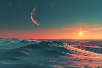 Poster - a sunset with a moon in the sky tranquil beauty of a sunrise on the moon