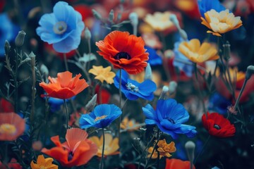 Aufkleber - a painting of colorful flowers on a blue background a painting of colorful flowers on a blue background Vibrant flowers blooming to symbolize open dialogue and understanding