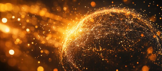 Poster - Abstract globe featuring a network of particles and a plexus structure illuminated by glowing elements 3D illustration