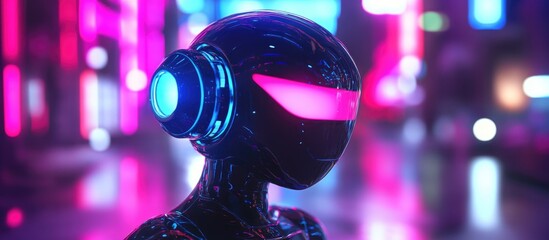 Poster - 3D render of a robot featuring vibrant and colorful lighting