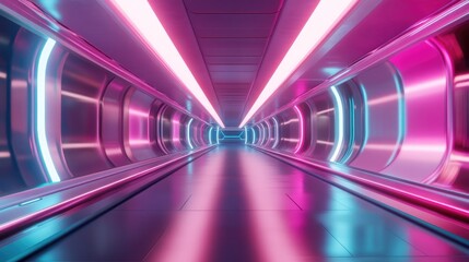 Poster - futuristic sci fi interior featuring abstract design with vibrant glowing neon tubes 3d visualizatio