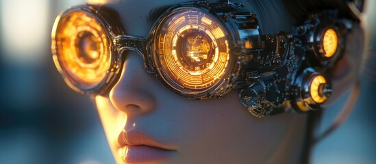 Poster - Abstract portrait of a cyberpunk character in a steampunk style 3D illustration