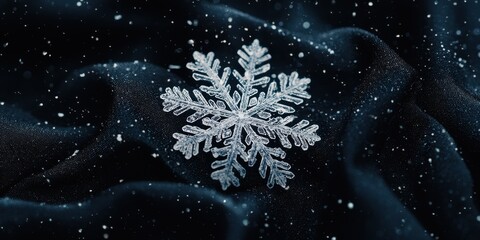 Canvas Print - Macro Photography of a Snowflake on a Dark Background