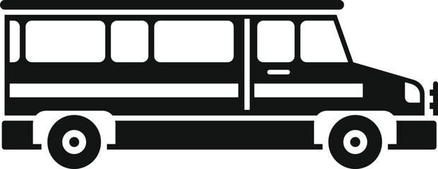 Sticker - This simple black and white vector icon represents a school bus transporting students