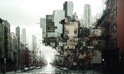 Wall Mural - Abstract Cityscape with Cubist Style Buildings