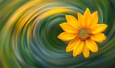 Poster - Yellow Flower with Swirling Green and Yellow Background