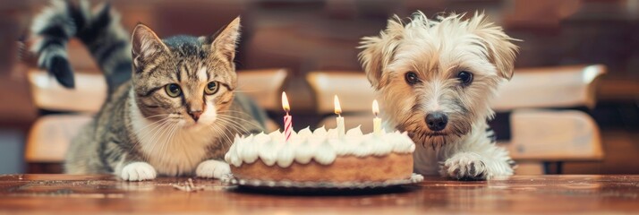 Poster - Celebration Cake Featuring a Pet Dog and Cat