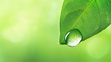 Poster - Water Drop on Green Leaf with Blurred Background