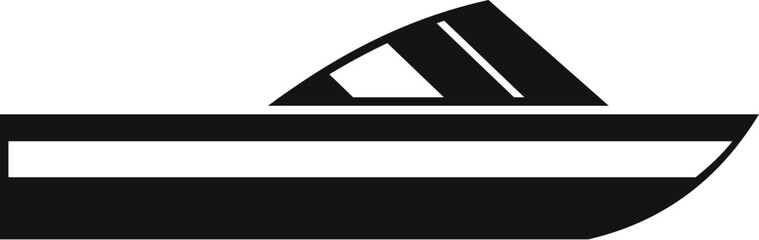 Poster - simple black and white icon of a small motor boat cruising on the water, side view