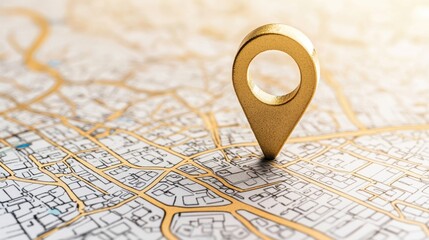 Fototapete - Golden Pin on a City Map   Location Concept