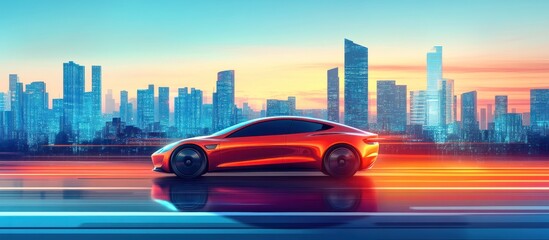 Poster - Futuristic Sports Car in a Modern City