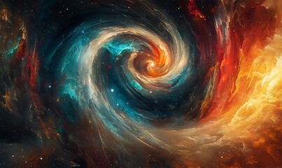 Poster - A Cosmic Spiral of Vibrant Hues and Starry Dust