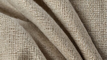 Wall Mural - A close-up view of a textured fabric, likely burlap or jute, characterized by its coarse, woven pattern.