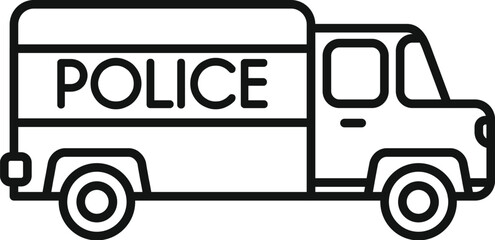 Wall Mural - Simple black and white vector illustration of a police truck transporting prisoners in line art style