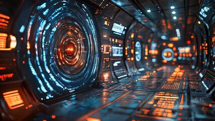 Poster - A highly detailed illuminated circuit board with glowing orange and red lights, emphasizing modern technology and data processing