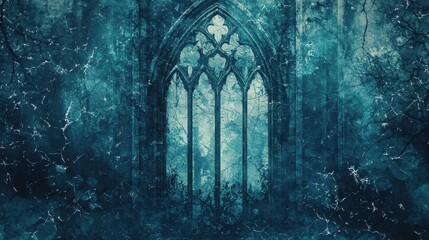 Canvas Print - Gothic Window View of Mystical Forest