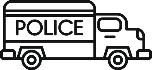 Poster - Simple line art icon of a police truck ensuring public order and responding to emergencies